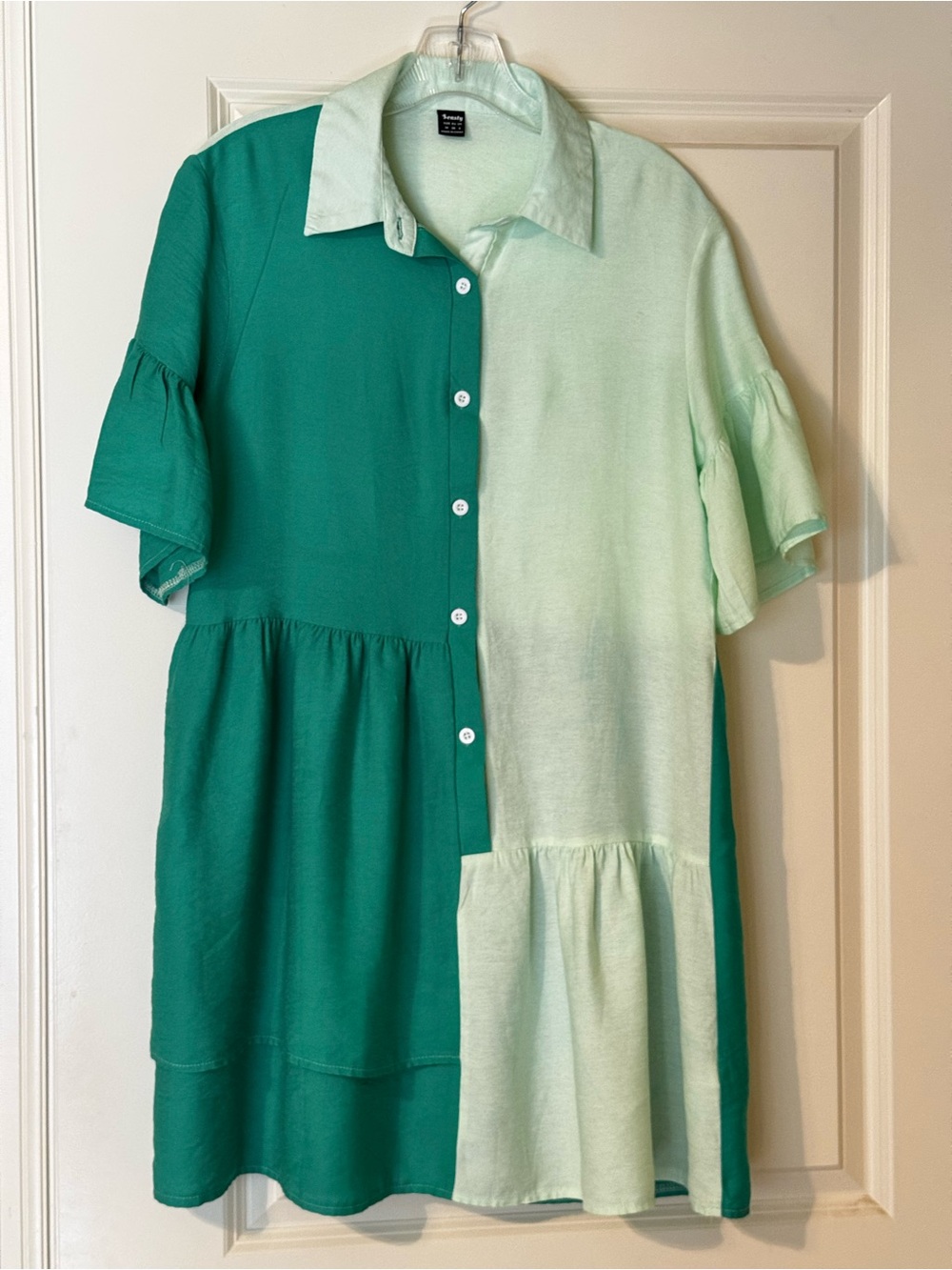 Seasty Green Colorblock Tiered Shirt Dress Size Medium